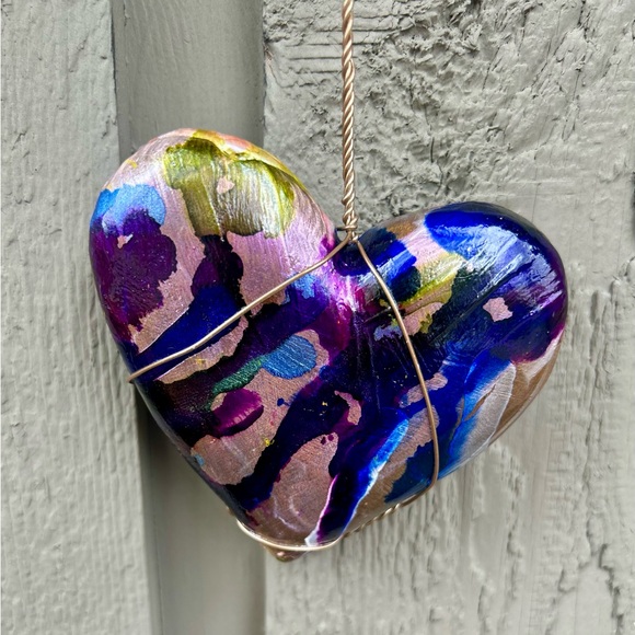 Original, handmade wall art. Mixed Media made of wood, Star and heart with beads - Picture 1 of 8